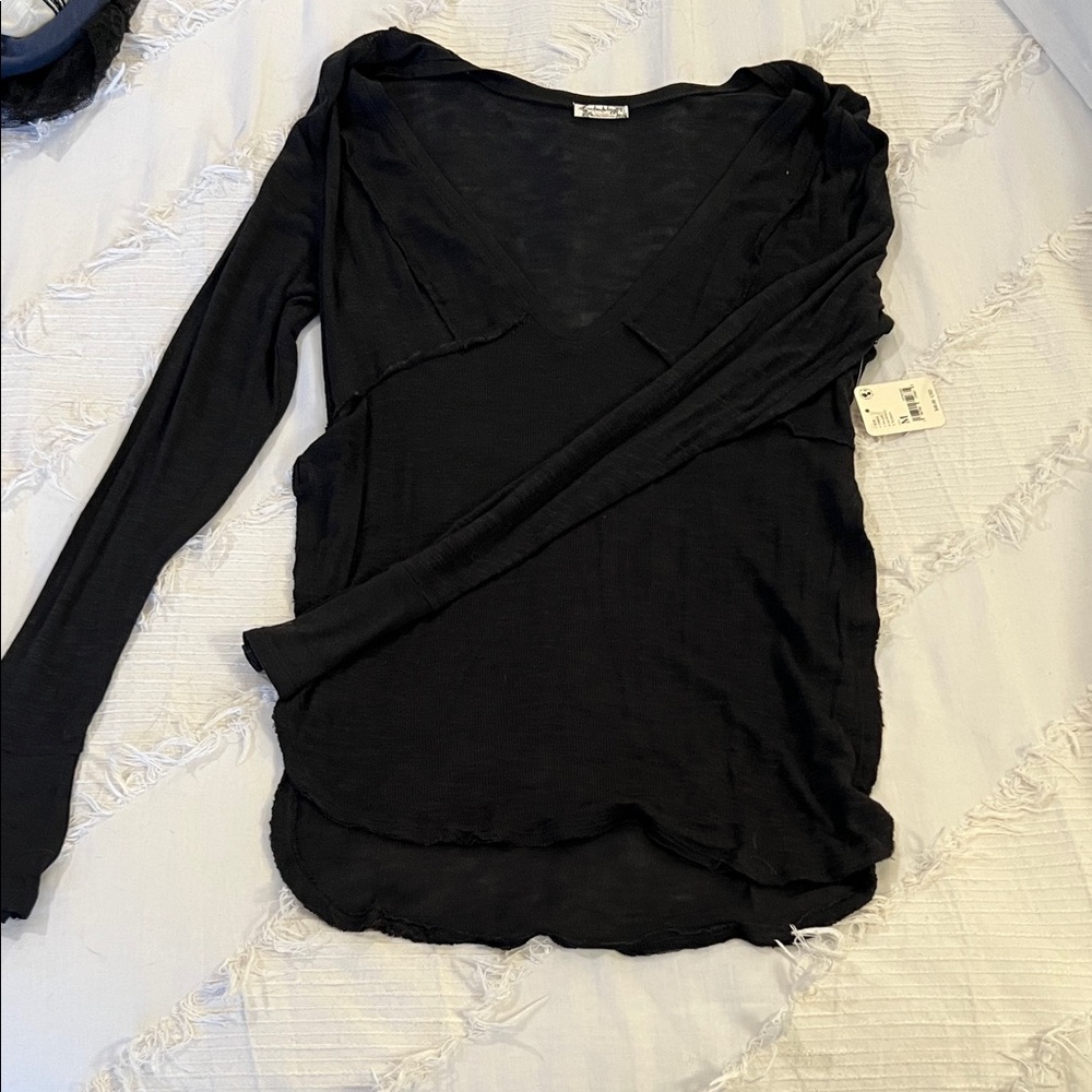 Free People Black Long Sleeve Top